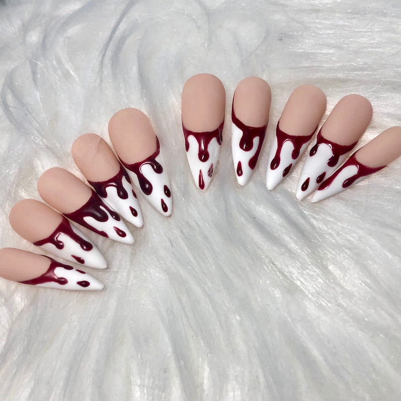 French Tip Bloody Blood Vampire Press on Nails Halloween Etsy