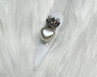 Pearl Heart Crown Nail Charm: Goth Crystal Nail Supplies