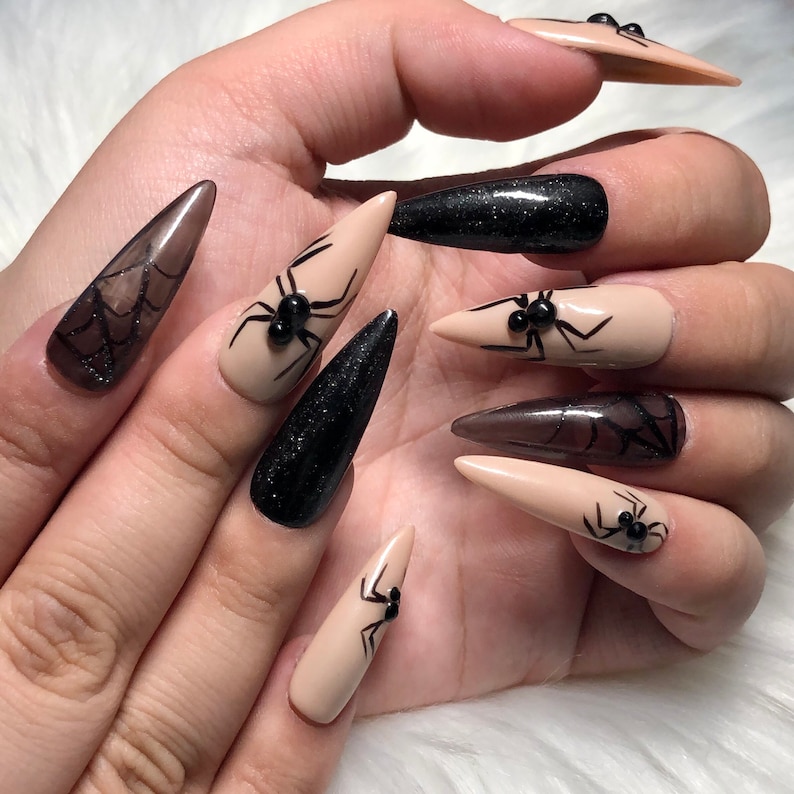 Black & Nude Spider Press On Nails Prom 2024 Graduation Gift image 1
