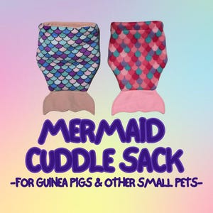 Mermaid Fleece Cuddle Sack / Pouch / Snuggle Sack / Sleeping Bag / Hidey for Guinea Pigs and other Small Pets 画像 1