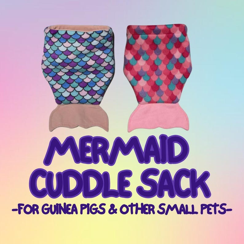 Mermaid Fleece Cuddle Sack / Pouch / Snuggle Sack / Sleeping Bag / Hidey for Guinea Pigs and other Small Pets 画像 1