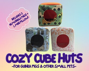Fleece Cozy Cube Hut / Cube House / Cubby with pillow and pads for Guinea Pigs and other Small Pets