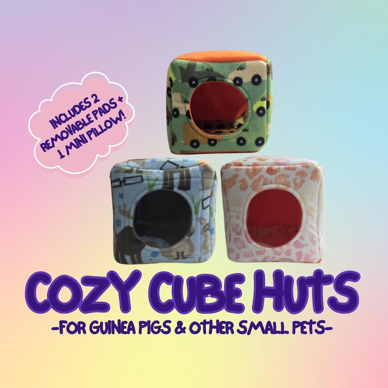 Fleece Cozy Cube Hut / Cube House / Cubby with pillow and pads for Guinea Pigs and other Small Pets image 1
