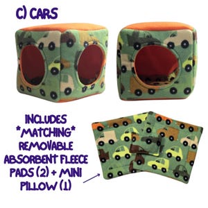 Fleece Cozy Cube Hut / Cube House / Cubby with pillow and pads for Guinea Pigs and other Small Pets C) CARS