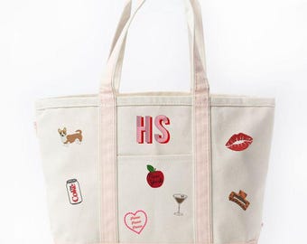 Personalized Icon Embroidered Canvas Tote
