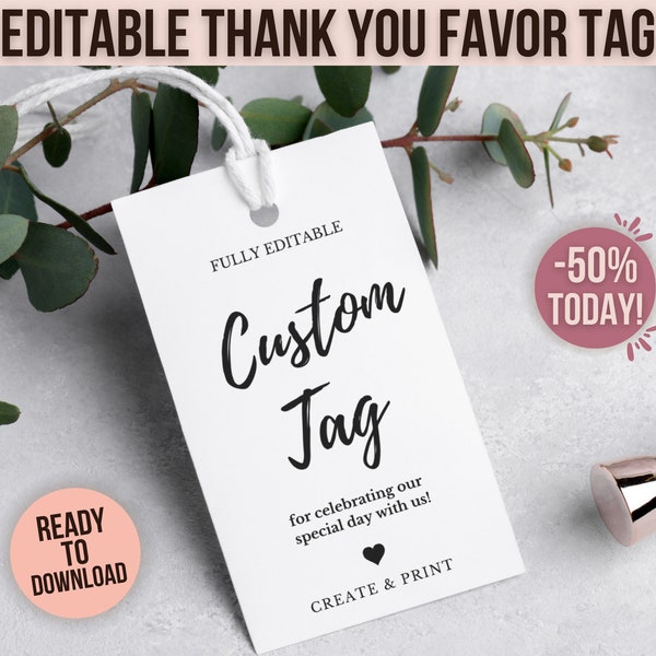 Editable Thank You Tag Template Printable Gift Tag | Custom Thank You Tag | Personalized Wedding Favor Tag Fully Editable, Instant Download