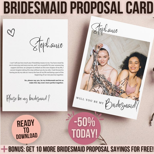 Bridesmaid Proposal Card Template, Editable Photo Proposal Card, Will You Be My Matron of Honor Maid of Honor Card, Bridesmaid Card Template