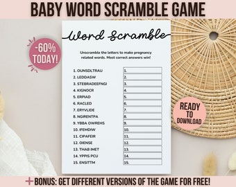 Baby Word Scramble Game, Baby Scramble Game, Baby Shower Word Game, Baby Shower Activity Card, Printable Baby Shower Games Editable Template