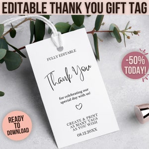 Editable Tag Template Custom Gift Tag | Instant Download Printable Wedding Favor Tag | Personalized Thank You Tag Fully Editable