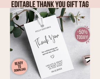 Editable Tag Template Custom Gift Tag | Instant Download Printable Wedding Favor Tag | Personalized Thank You Tag Fully Editable