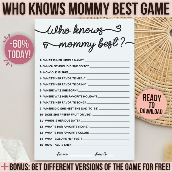 Who Knows Mommy Best Baby Shower Game, How Well Do You Know Mommy, Who Knows Mom Best Game, Printable Baby Shower Games, Editable Template