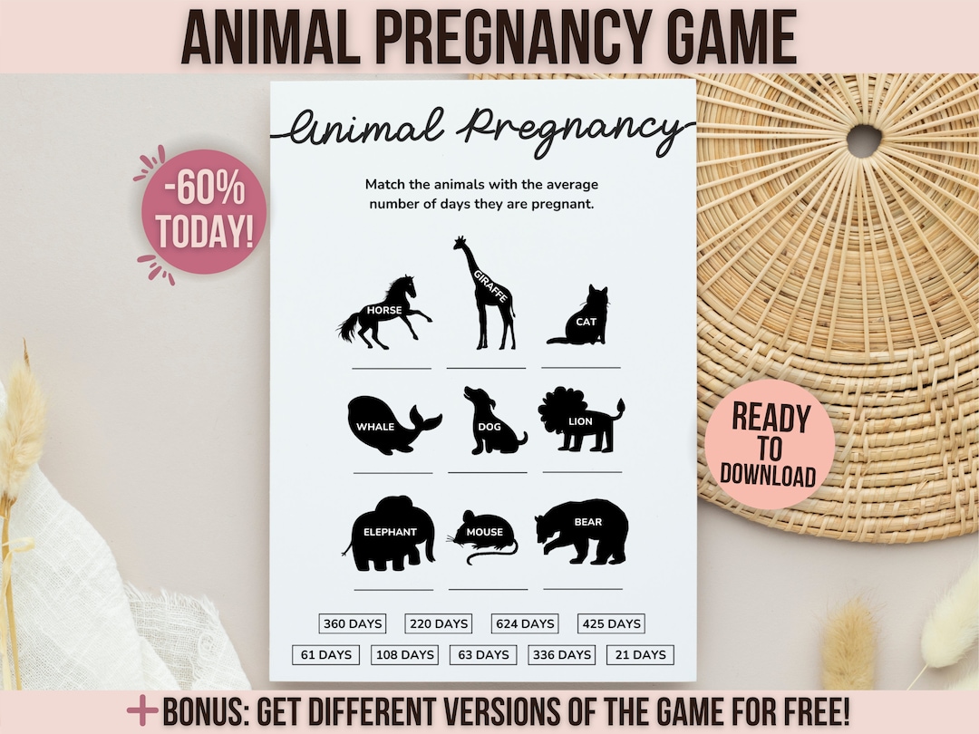 Animal Pregnancy Game Baby Shower, Animal Gestation Game, Baby Shower ...