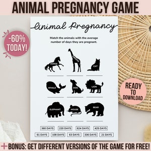 Animal Pregnancy Game Baby Shower, Animal Gestation Game, Baby Shower ...