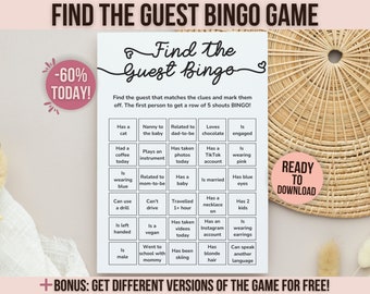 Find The Guest Bingo Baby Shower Game, Find The Guest Game, Baby Shower Activity Card, Printable Baby Shower Games, Editable Template