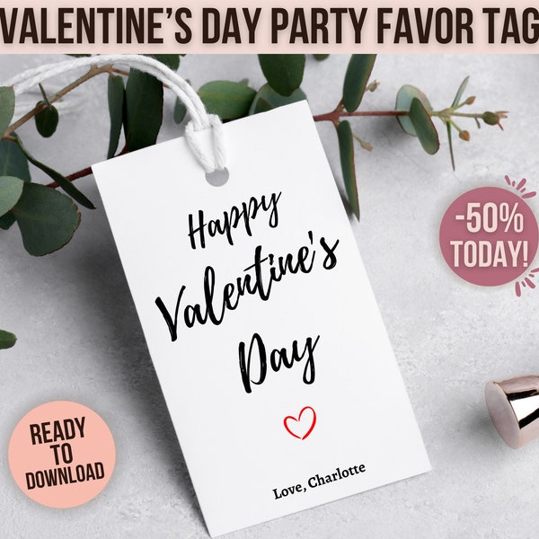 Printable Valentines Favor Tag Template, Fully Editable Valentines Day Tag, Custom Happy Valentine's Gift Tags, Instant Download