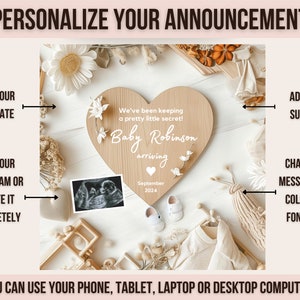 Pregnancy Announcement Editable, Gender Neutral Baby Digital Announcement Digital Pregnancy Reveal, Custom Announcement Photo Template PA007 image 3