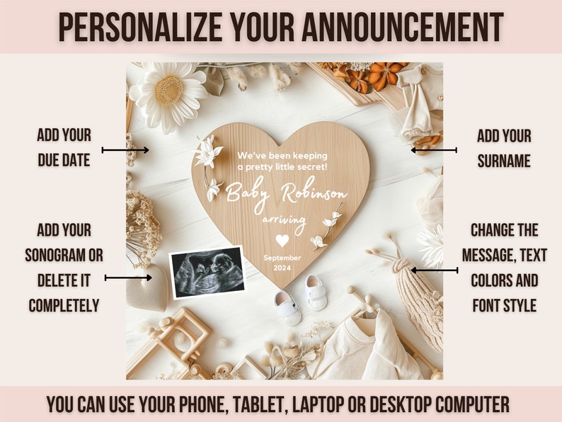 Pregnancy Announcement Editable, Gender Neutral Baby Digital Announcement Digital Pregnancy Reveal, Custom Announcement Photo Template PA007 image 3