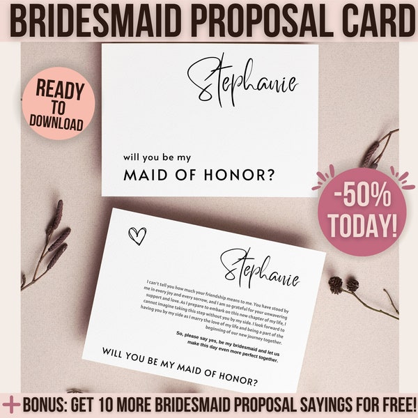 Editable Bridesmaid Proposal Card Template | Printable Now Act Surprise Proposal Card with Photo | Will You Be My Bridesmaid Card