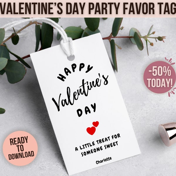 Personalized Valentines Day Favor Tag, Fully Editable Printable Valentines Tag Template, Instant Download Custom Happy Valentine's Gift Tags