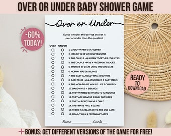 Over or Under Baby Shower Game, Higher or Lower Game, Baby Under or Over Game, Printable Baby Shower Games Activity Card, Editable Template