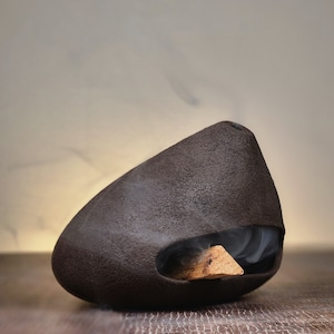 Matte Textured Palo Santo Burner, Meditation Gift, Ceramic Textured Chimney, Brown Ceramic Palo Santo Holder image 1