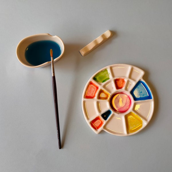 Kit per acquerello in ceramica, tavolozza per acquerello, tavolozza per artisti in ceramica, regalo per pittori, tavolozza di argilla bianca, tavolozza in ceramica