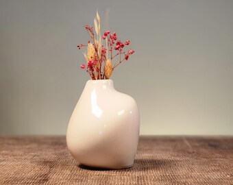 Décor de Noël, Vase en céramique, Vase blanc fait à la main pour fleur, Cadeau de Noël, Vase brillant, Cadeau de décoration intérieure, Cadeau pour Noël