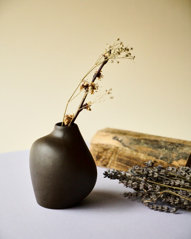 Stoneware Ceramic Vase, Handmade Vase for Flower, Brown Vase, Minimal Home Decor Gift image 1