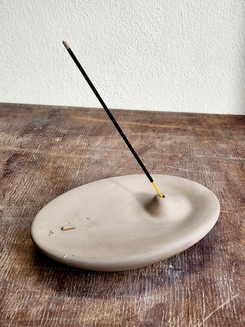 Gray Stick Incense Holder, Meditation Gift, Stoneware Stick Incense, Handmade Incense, Ceramic Incense Burner, Concrete Color Incense Holder image 9