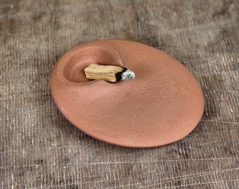 Textured Terra Cotta Palo Santo Holder, Ceramic Matte Stick Incense Burner, Meditation Gift