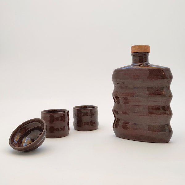 Brown Ceramic Hip Flask Set, Mini Pocket Drinking Flask, Whiskey Flask, Gift Hip Flask Set