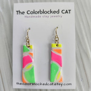 Colorful earrings - bright earrings- fluorescent earrings-  dangle earrings - polymer clay earrings - resin coated earrings