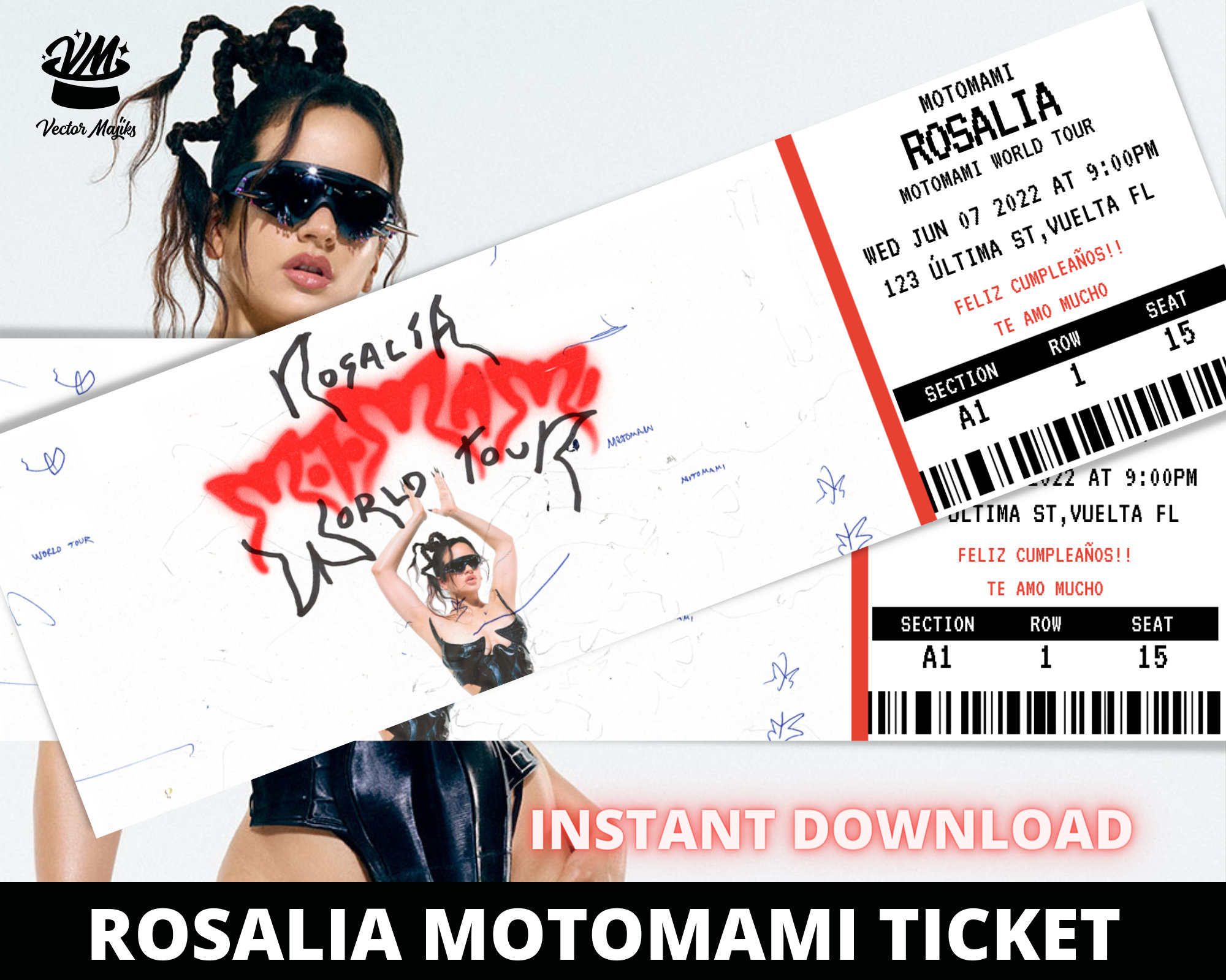 Rosalia Motomami Concert Ticket Template Gift Certificate Etsy Nederland