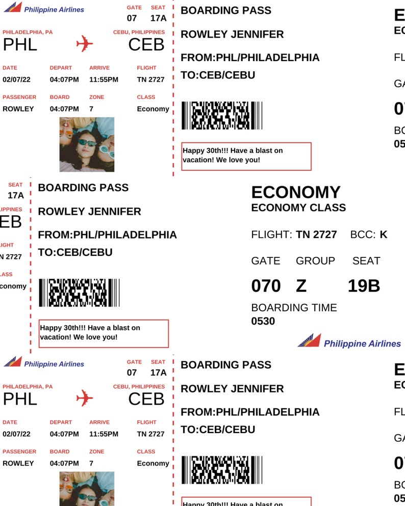 Editable Boarding Pass Ticket Template Surprise Airline Gift Etsy