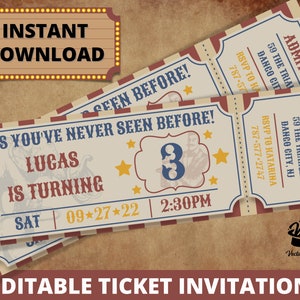 Carnival Birthday Party Ticket - Circus Party - Circus Invitation - Vintage Circus Theme