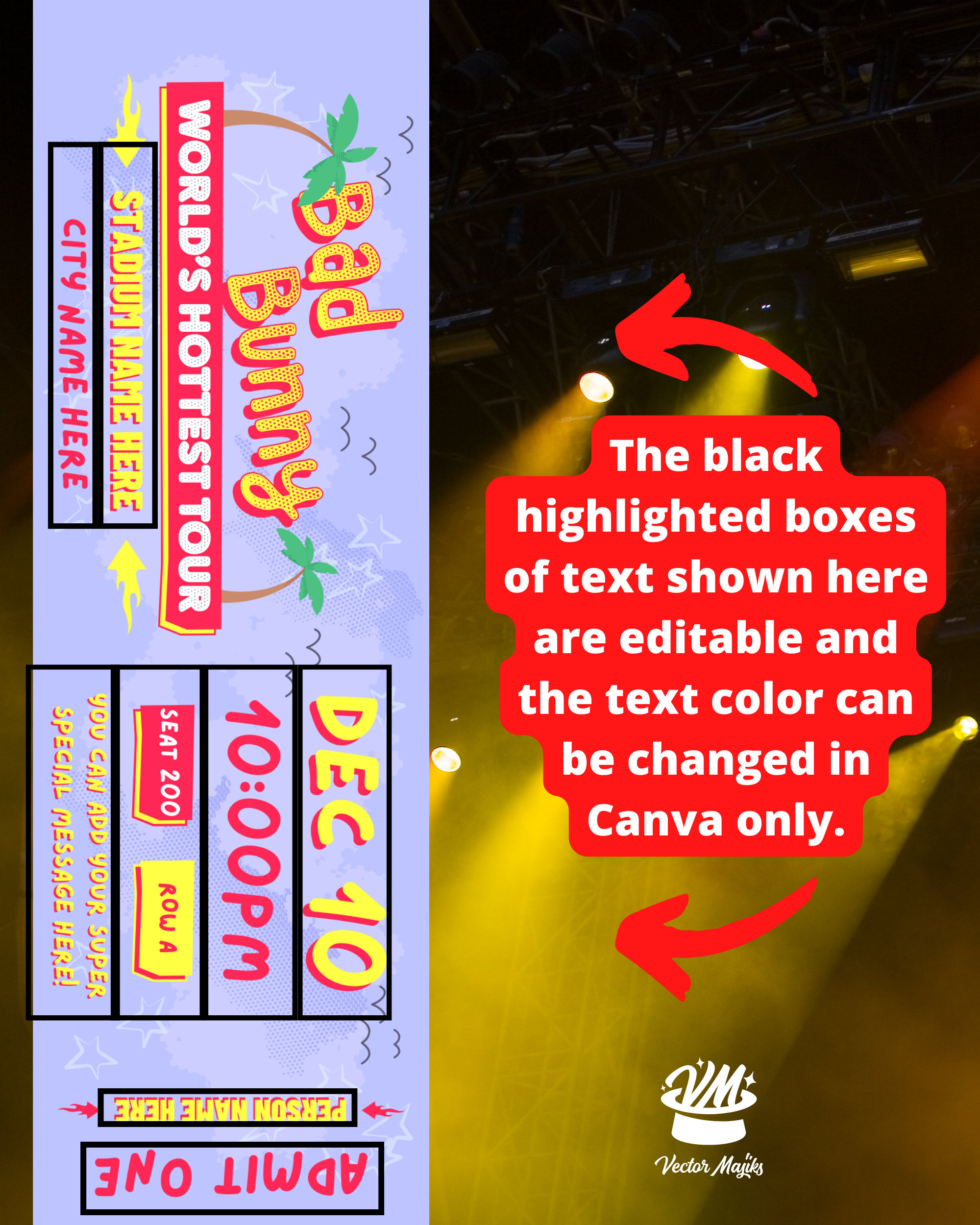 Bad Bunny Concert Ticket Template Gift Certificate Worlds Etsy