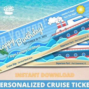 Modèle de billet de croisière, bon cadeau croisière, carte d'embarquement croisière, révélation surprise pour les vacances