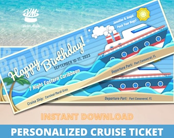 Cruise Ticket Template, Cruise Gift Voucher, Cruise Boarding Pass, Surprise Vacation Reveal