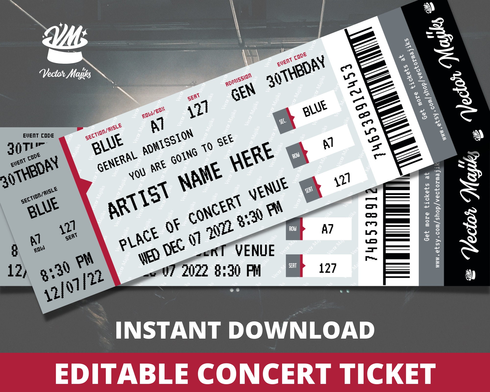 Concert Ticket Template Gift Certificate Personalized Event - Etsy ...