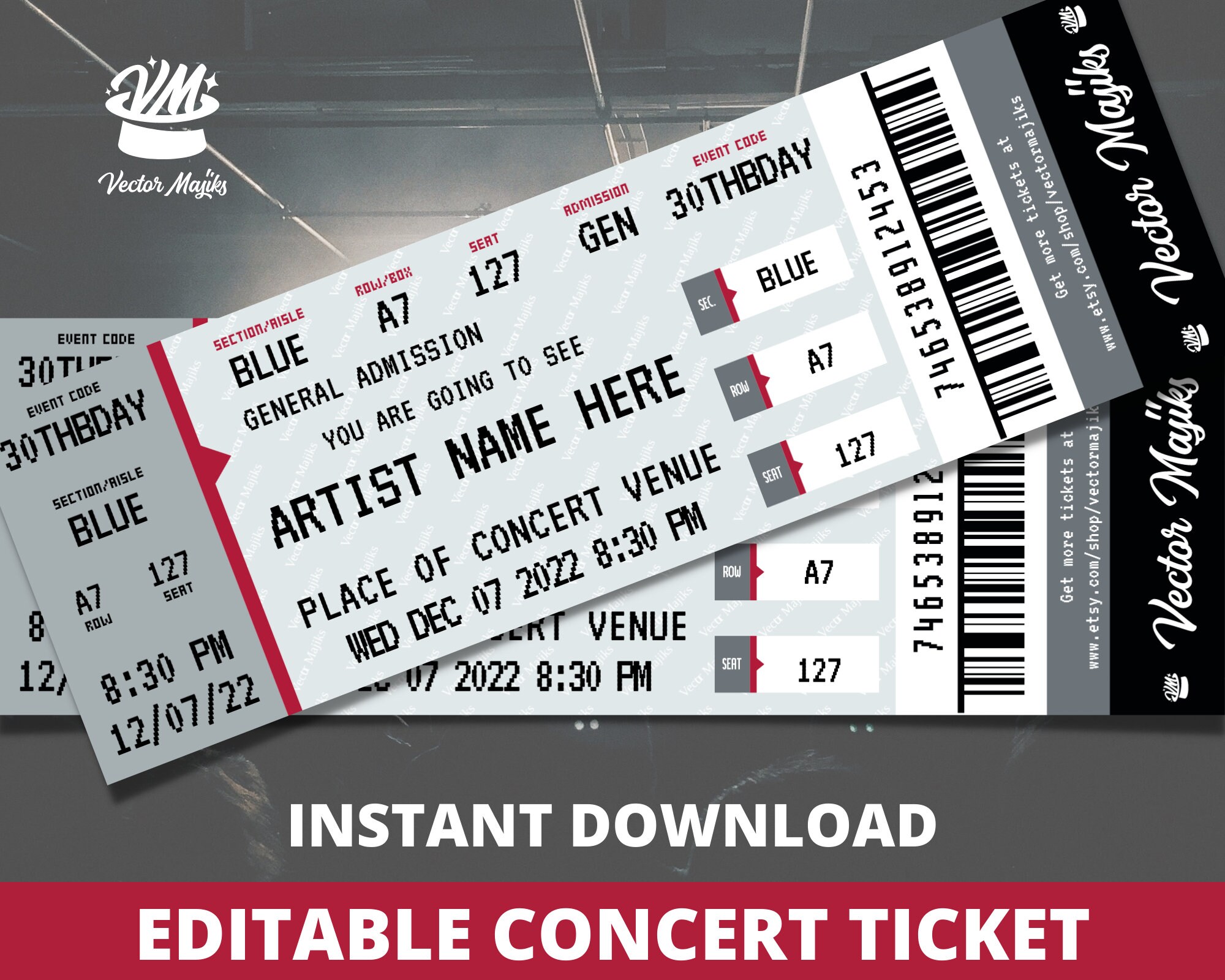 EDITABLE Concert Ticket Template Surprise Birthday Anniversary Gift For Musical Events Theatre