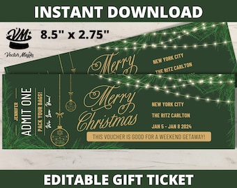 Weekend Getaway Voucher Template Gift Certificate - Editable Gift Certificate - Printable Christmas Gift Card