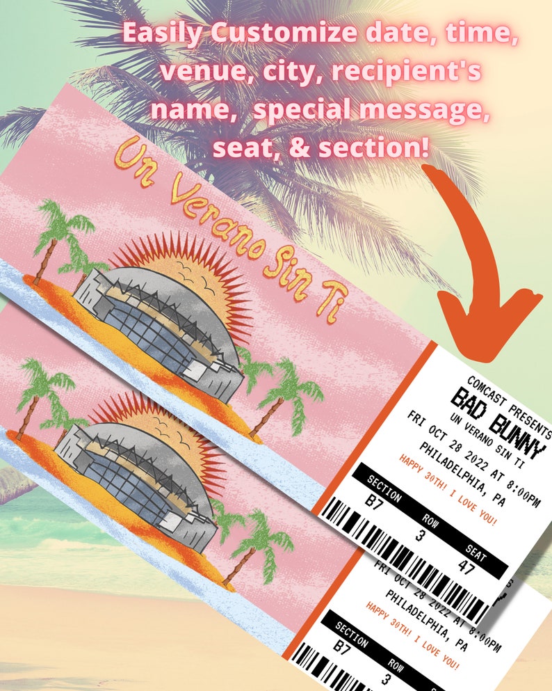 Bad Bunny Concert Ticket Template Gift Certificate Un Verano Etsy