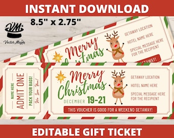 Weekend Getaway Voucher Template Gift Certificate - Editable Gift Certificate - Printable Christmas Gift Card