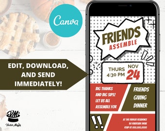 Friendsgiving Dinner Invitation, Friends Assemble Friendsgiving, Friendsgiving Mobile Invitation, Thanksgiving Potluck Dinner