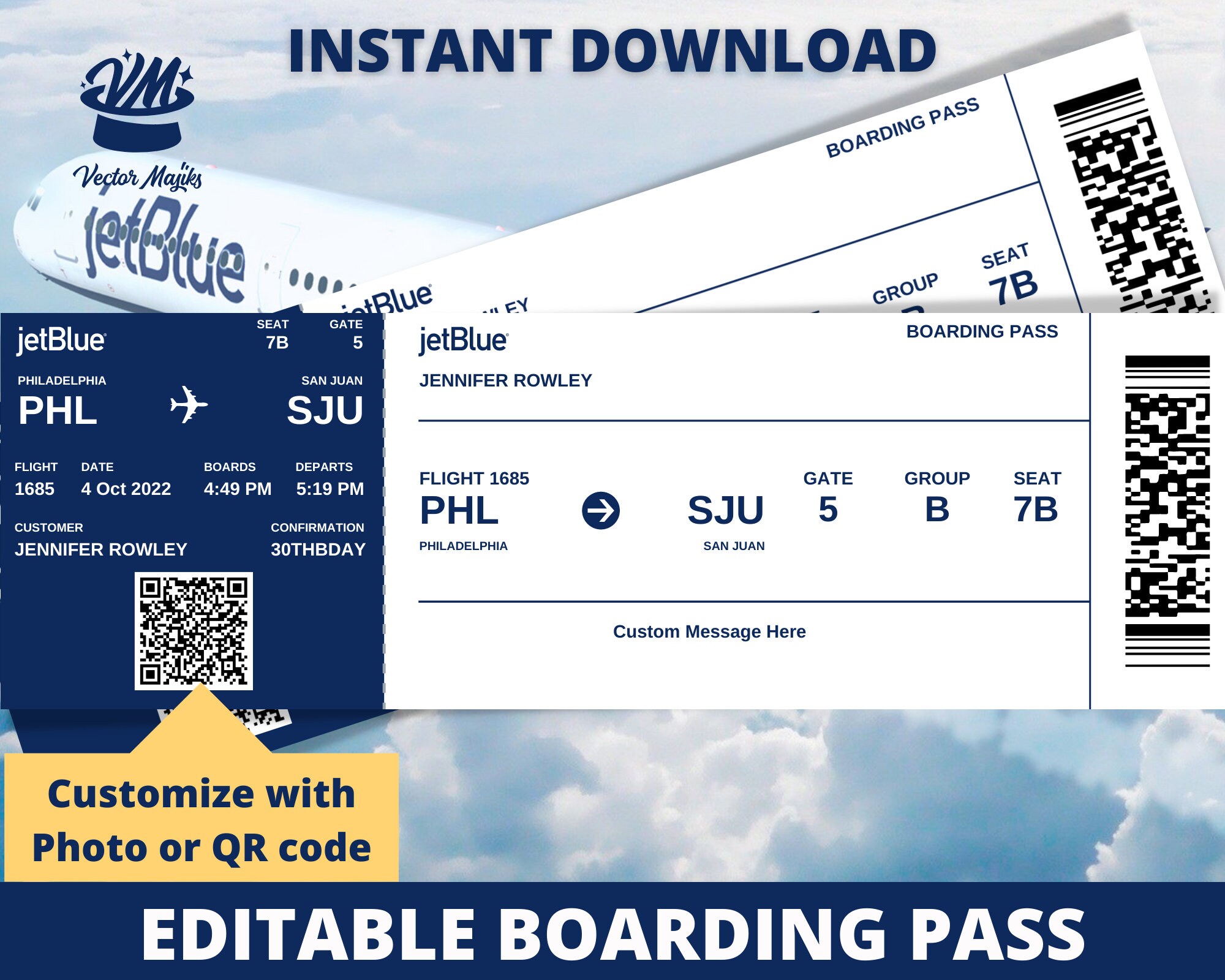 Editable Boarding Pass Ticket Template Surprise Airline Gift Etsy