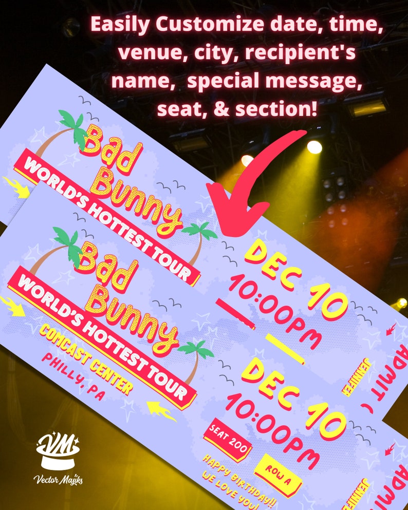 Bad Bunny Concert Ticket Template Gift Certificate Worlds Etsy