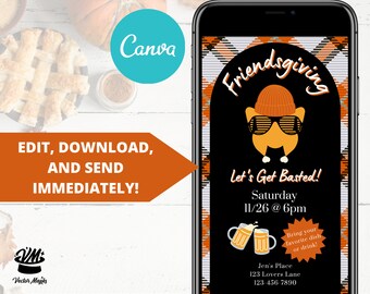 Friendsgiving Dinner Invitation, Lets Get Basted Friendsgiving, Friendsgiving Mobile Invitation, Thanksgiving Potluck Dinner