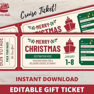 Billet surprise de voyage de croisière de Noël - Bon cadeau croisière - Modèle de certificat de croisière