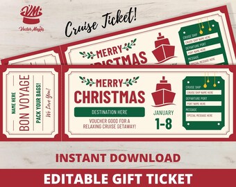 Christmas Cruise Trip Surprise Ticket - Cruise Gift Voucher - Cruise Certificate Template