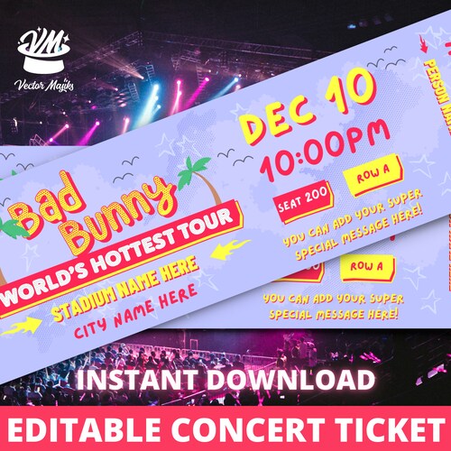 Bad Bunny Concert Ticket Template Gift Certificate Worlds Etsy Finland